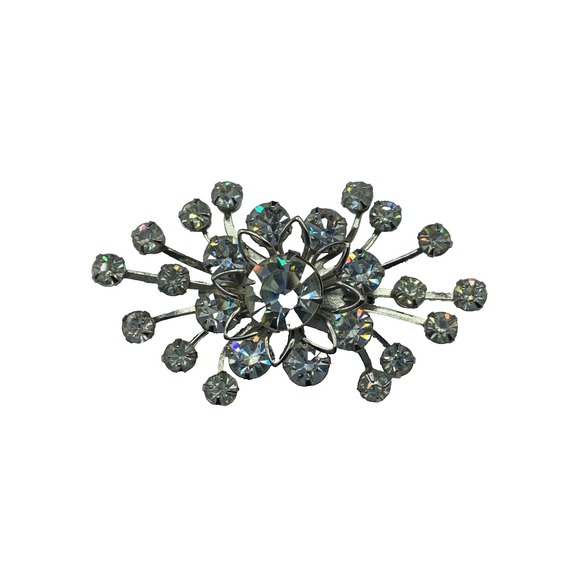 Vintage Judy Lee Aurora‎ Borealis Rhinestone Starburst Brooch Silver Tone 2.25in - Picture 4 of 9
